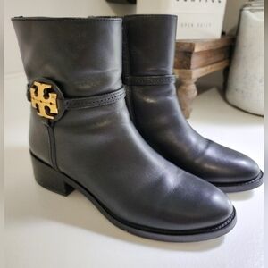 Tory Burch Miller Logo Leather Ankle Boots 45MM size 9